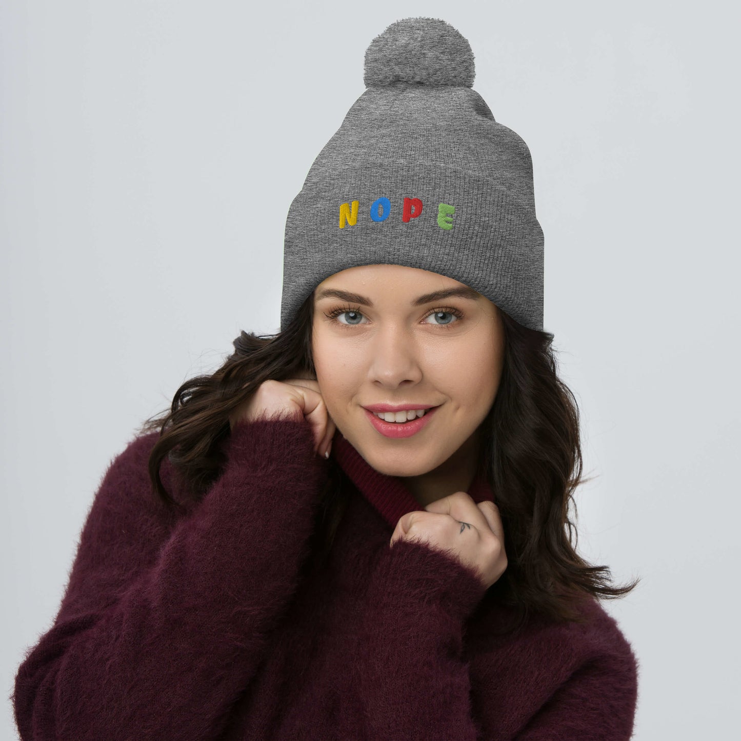 NOPE Pom-Pom Beanie